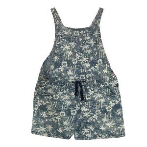 Unionbay Vintage Tropical Print Short Overalls Women's Size XL Palm Tree Floral